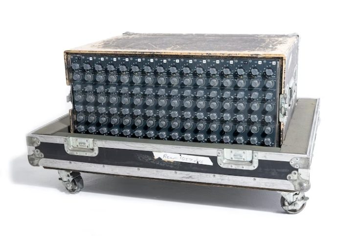 Michael Beinhorn's rack of 16 Neve 1057 mic preamp and EQ modules.