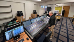 John Neill (NZSO consultant engineer) and Craig Thorne (NZSO senior manager of projects) in the New Zealand Symphony Orchestras staging facility.