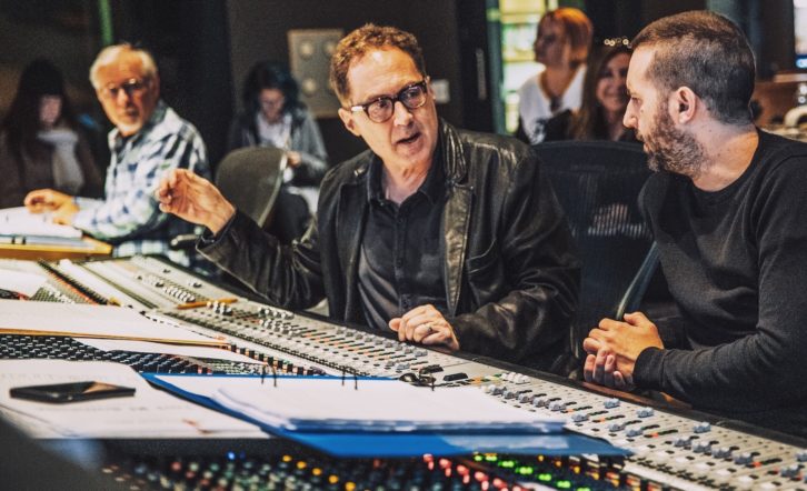 LaRocca, right, at the console with composer Mark Isham, who gave him his start in film mixing.