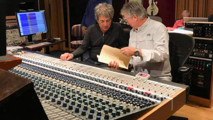 Engineer Val Garay, left, and Richie Furay at the Neve in Blackbird Studio A, Nashville.