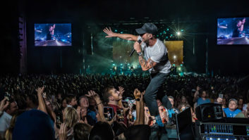 OneRepublic frontman Ryan Tedder singing from the FOH mix area. Photo: Brody Harper