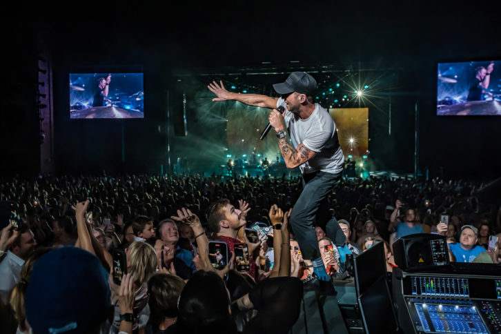 OneRepublic frontman Ryan Tedder singing from the FOH mix area. Photo: Brody Harper
