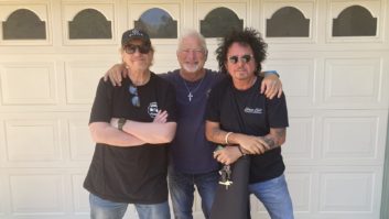 From left, in front of David Paich’s garage studio: co-producer Joseph Williams, Paich, and guitarist extraordinaire Steve Lukather. PHOTO: Courtesy of David Paich