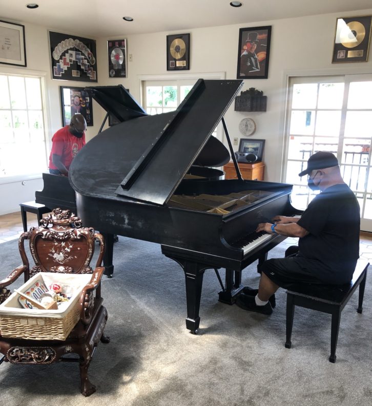 Dueling keyboardists Greg Phillinganes and David Paich at Paich’s home-based ATS studio. PHOTO: Courtesy of David Paich