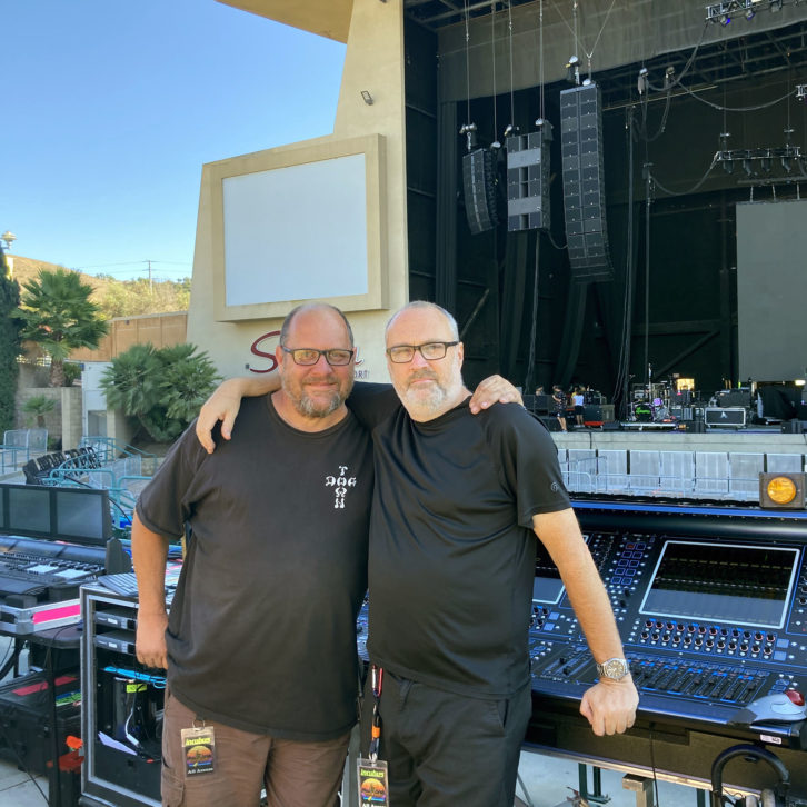 Incubus systems engineer John Kerns (left) and FOH engineer Greg Nelson pictured with the recent tour’s Clair Global-supplied L-Acoustics PA system