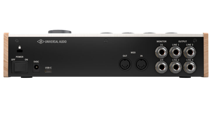 The rear panel features analog outputs and MIDI I/O but no optical expansion ports.