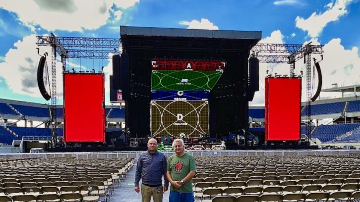 Ville Kauhanen (left) and Toby Francis inside the Camping World Stadium in Orlando, FL on the current RHCP tour.