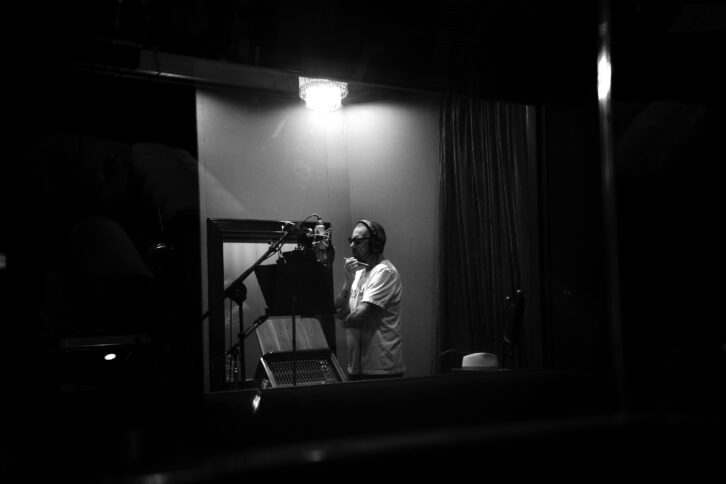 Stewart recording vocals in Jamaica for Ebony McQueen.