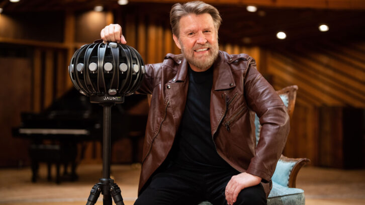 Stephen Webber, executive director of BerkleeNYC and dean of Strategic Initiatives for Berklee, in the legendary Studio A, with one of the facility’s 24-lens, 8K, 360-degree Jaunt cameras.