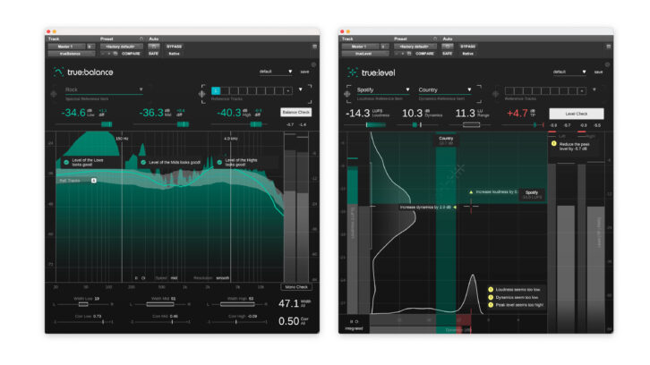 The Sonible Metering Bundle includes True:Balance (left) and True:Level.
