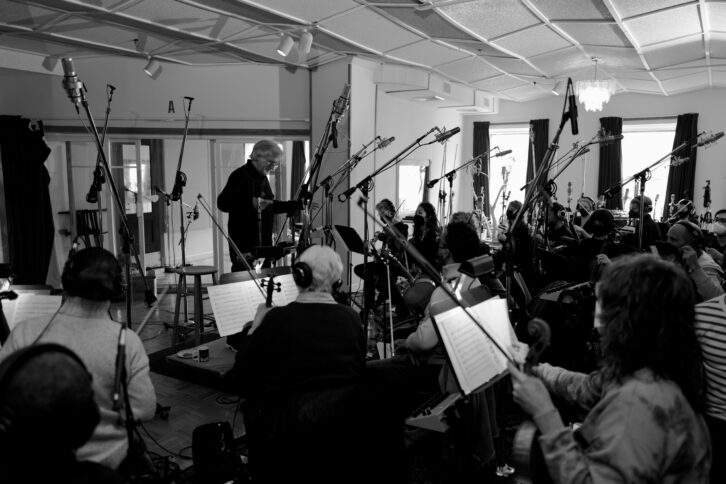 Arranger/conductor Alan Broadbent leads the strings through two days of sessions PHOTO: Jim Anderson