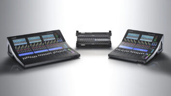 L-R: The Tascam Sonicview 16XP console, the SB-16D Dante-enabled stage box, and Sonicview 24XP console.