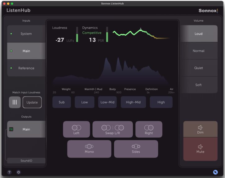 A close-up of the Sonnox ListenHub plug-in's UI.