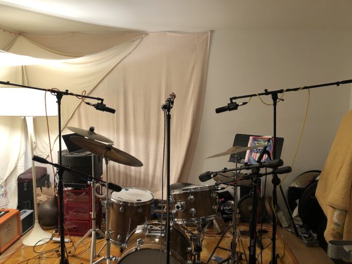 The drum setup in musicianAllison Miller’s New York City home.
