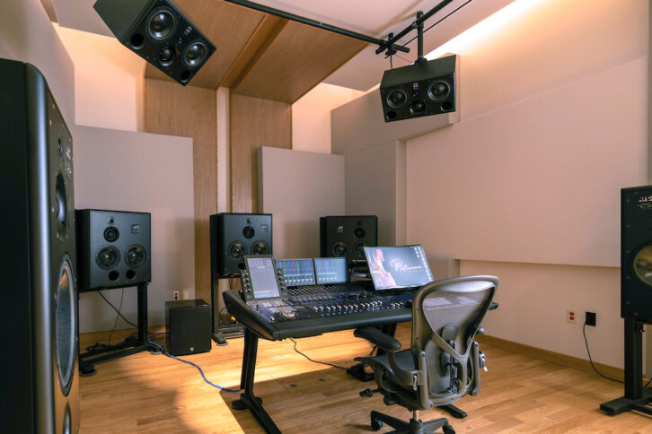 Philharmonic Studios' Studio B, set up for immersive and stereo mixing, includes an Avid S6 worksurface and ATC 7.1.4 monitor system. PHOTO: Francisco Marin/Marinimage.