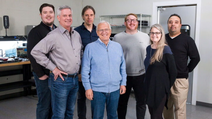 Pictured (l to r): Geoff Baynard, product marketing manager, Wisycom, Inc.; John Kowalski, vice president of sales and marketing, Wisycom, Inc.; Massimo Polo, CEO of Wisycom SRL; Enzo Frigo, R&D manager, Wisycom SRL; Leslie Lello, product specialist, Wisycom SRL; Cheryl Colvin, bookkeeper, Wisycom, Inc.; and Marcos Nieves, vice president of operations, Wisycom, Inc.