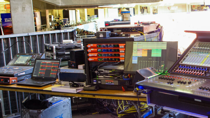 ATK Audiotek’s front-of-house setup at the 2023 Super Bowl, featuring Focusrite RedNet interfaces