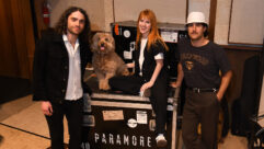 Paramore are seen during sessions in Studio B at United Recording, (L-R) Taylor York, Alf, Hayley Williams, and Zac Farro. Photo by David Goggin.