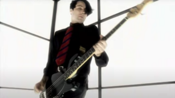 Steve Mackey in a still from the promo video for “Mis-Shapes” from 1995’s Different Class. Photo: Island Records.