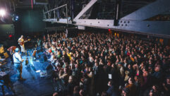 L-Acoustics monitor wedges line the new venue’s stage, while a smaller coaxial enclosure is seen here covering the audience area house-left of the stage. Photo: Ryan Muir, The Bowery Presents.