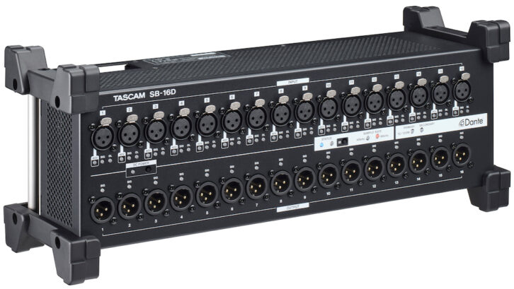 The Tascam SB-16D 16-in/16-out Dante-enabled stage box.