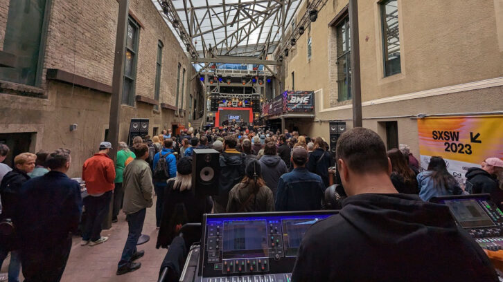 The British Music Embassy stage at SxSW sported a Bowers & Wilkins P.A. and Allen & Heath dLive consoles.