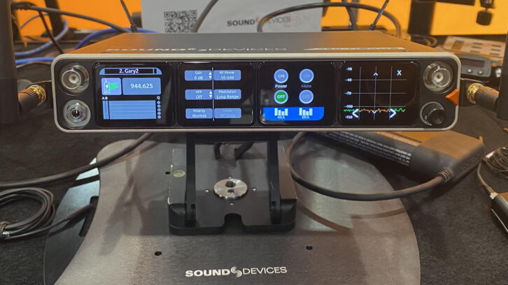 Sound Devices is demoing its new flagship A20-Nexus 8-channel digital wireless receiver with SpectraBand Technology which gives it a tuning range of 470 MHz- 1525 MHz, making it usable the world over without any additional equipment.
