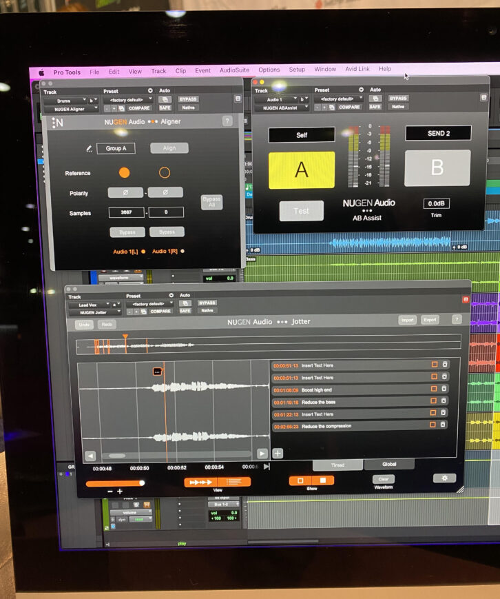 Over in the other hall at the NAB Show is Nugen Audio, which introduced three new plug-ins: Jotter, Aligner and AB Assist. As you might guess from the name, AB Assist helps you A/B test audio; Jotter embeds mix notes into timecode; and Aligner is an automatic phase and polarity alignment tool.