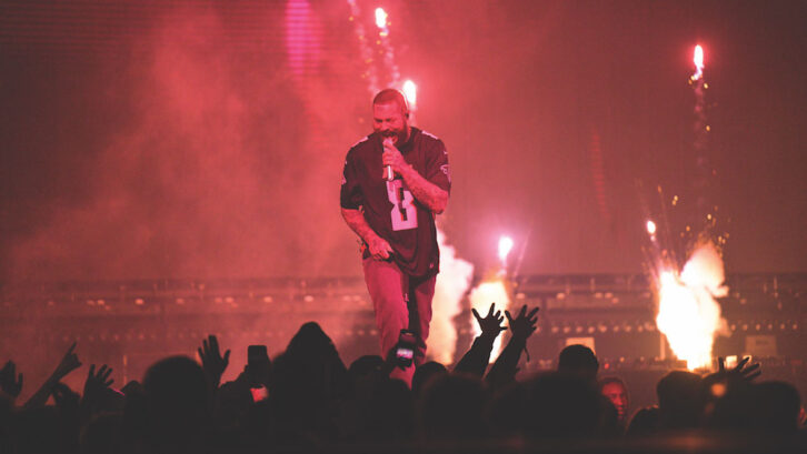 Post Malone, seen here at State Farm Arena in Atlanta, has been belting into a Sennheiser 9235 capsule on an SKM 6000 transmitter at every tour stop. Photo by Prince Williams/Wireimage/Getty Images.