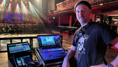 Chris Mock, FOH engineer for The Baboon Show, with his Allen & Heath dLive CTi1500 digital mixing system.