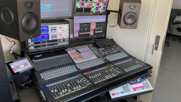 One of Boston College’s new DiGiCo SD10B consoles installed in a main control room of the media suite located between Conte Forum and Alumni Stadium