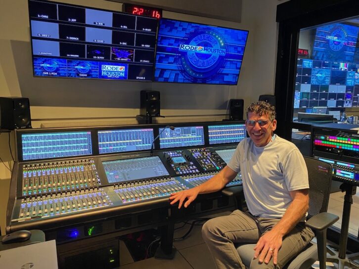 Audio A1 Jason Martin, of Jason Martin Audio, mixes the broadcast at an 80-fader SSL System T S500 console in the broadcast production control room.