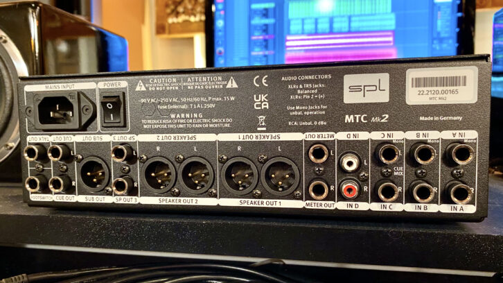 The back panel of the SPL MTC Mk2 Monitor Controller.