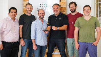 Celebrating the acquisition are ()l-r): Enrique Perez, GM, Solid State Logic; Alexander Wankhammer, CMO, Sonible; Ralf Baumgartner, CEO, Sonible; James Gordon, CEO, Audiotonix; Peter Sciri, CTO, Sonible; and Nicolas Lacombe, MD, Slate Digital France.