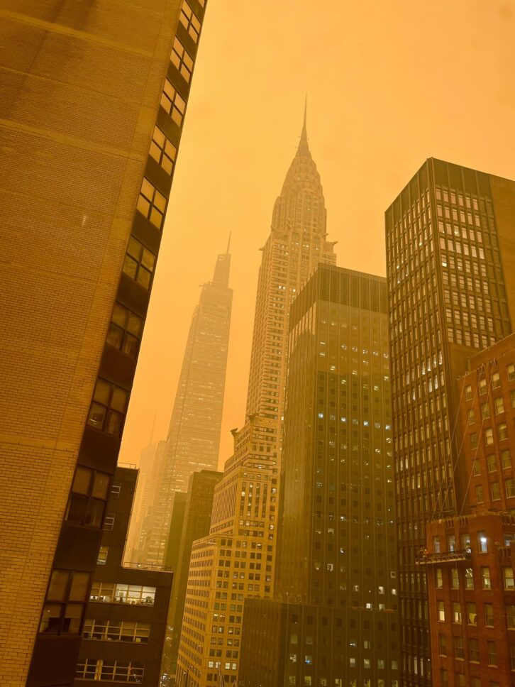 New York City was enshrouded in thick, dangerous smoke from 400 Canadian wildfires last week. Photo courtesy of Vas Mountzouros.