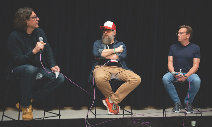 The day kicked off in Columbia Studio A with a Keynote Conversation titled ‘Immersive Music—Art Meets Commerce,’ featuring, from left: producer/engineer David Leonard, producer/engineer (and moderator) F. Reid Shippen, and producer/artis Dann Huff.