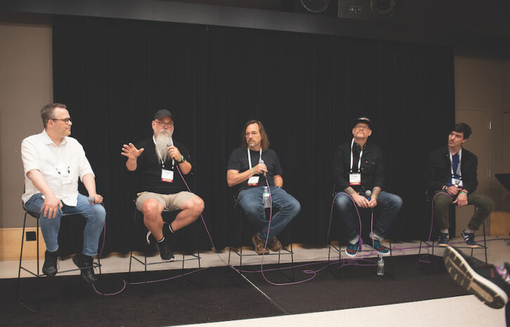 The Mix panel titled ‘Monitoring the Mix: Speakers and Headphones,’ featured, from left, Mix co-editor Clive Young (moderator), producer/engineer Vance Powell, producer/engineer Mills Logan; mastering engineer Pete Lyman and engineer Will Kienzle.