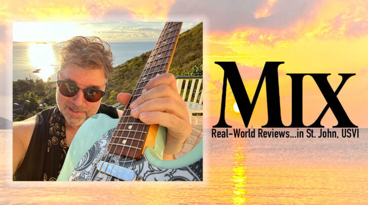 Rich Tozzoli and his telecaster, roughing it as they record—and review gear—in paradise.