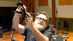Dave Way setting up an Audio-Technica BP3600 immersive audio microphone at the Iron & Wine session.