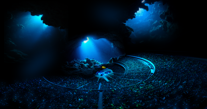 A rendering of the Sphere's interior, emulating an underwater experience. Image: Sphere Entertainment.