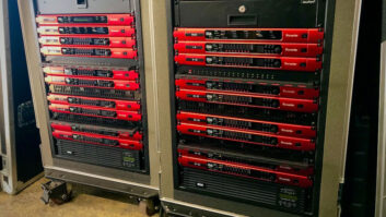 Two gear racks deployed by American Mobile for 2022 Farm Aid, featuring Focusrite RedNet components.