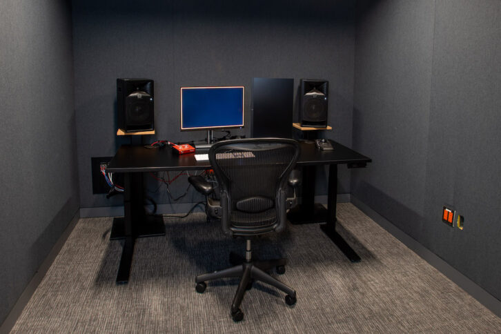 One editorial suite is outfitted for nearfield mastering with an Avid S1, and Meyer Sound Amie and UP-4slim speakers. Photo: Peter Zakhary.