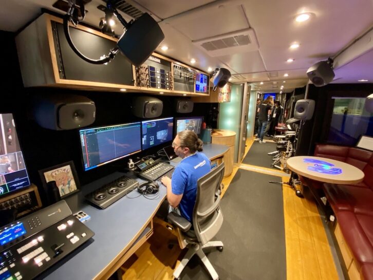 The John Lennon Educational Tour Bus was parked on the show floor, welcoming visitors inside to see the vehicle’s expansive offerings, including a Genelec-based Dolby Atmos mix room.