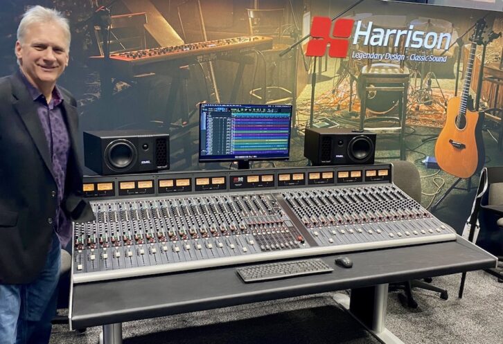 Gary Thielman, president of Harrison Audio, revealed the new 32Classic mixing console, a 32-channel, in-line/split-recording desk.