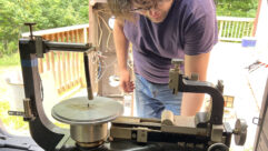 Dave Polster, senior mastering engineer at Well Made Music, moving the newly recovered Neumann AM32b disc cutting lathe.