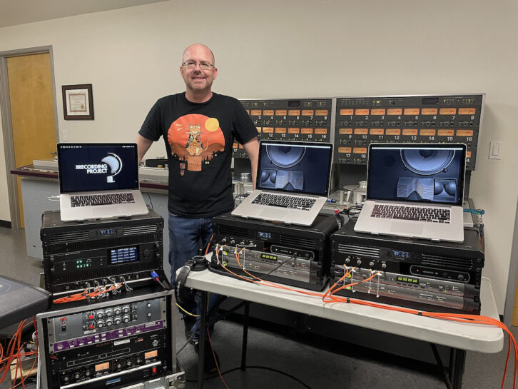 Ian Charbonneau with his remote mobile fly-pack recording system.