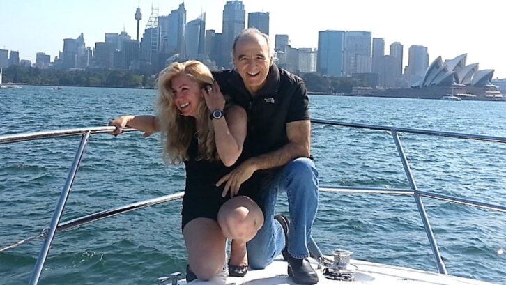 D’Antonio sailing in Sydney Harbor with his fiancee, Lea Ann Pelleschi. Photo: Courtesy of Peter D’Antonio.
