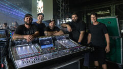 Slightly Stoopid’s audio team (l-r): Vini Dalmas (A1); James “Jwiz” Wisner (FOH Engineer); Jess Chapman (Monitor Engineer); Cory Chambers (A1); and Drew White (PA Systems Tech). PHOTO: Sanjay Suchak