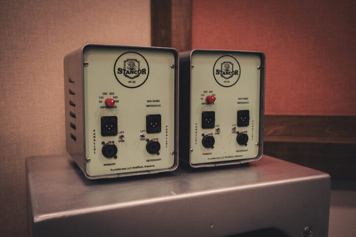 Custom DI boxes where “you can run in or out of the transformer either way; you’ve got every impedance tap on there.” Photo: Cody Fletcher.