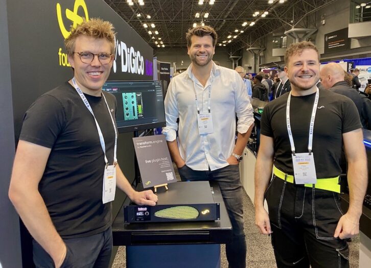 No, it’s not the return of Aha; it’s the team behind Fourier Audio, DiGiCo’s latest acquisition. On-hand at AES to unveil their transform.engine— a Dante-connected server designed to run all VST3-native software plug-ins in a live environment—are (l-r): Henry Harrod, Gareth Owen and Peter Bridgman.